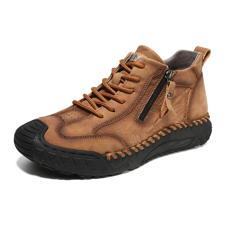 Férfi lace-up cipő mikroszálas felsőrésszel, gumitalppal, kerekorrú, lélegző, csúszásmentes, alacsony sarok