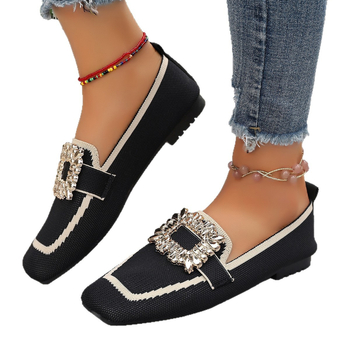 Slip-On loafers για καθημερινή χρήση, Fly Knit άνω μέρος, τετράγωνη μύτη, PU πάτος, εσωτερική επένδυση από μικροϊνες, χαμηλό τακούνι