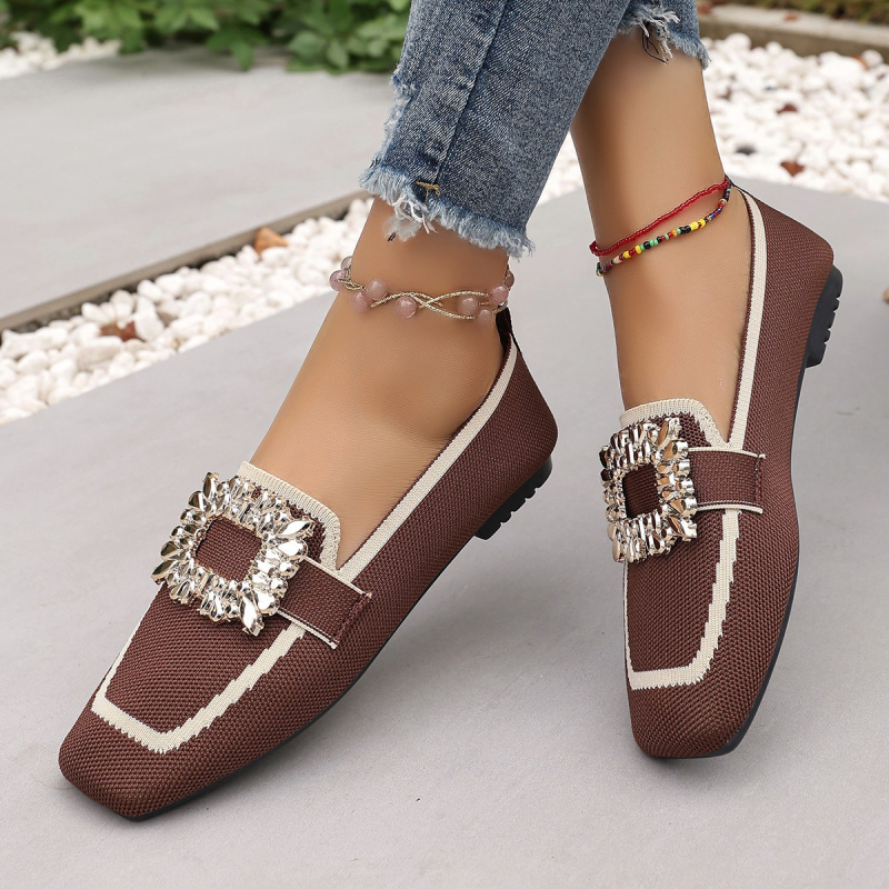 Slip-On loaferice za svakodnevno nošenje, Fly Knit gornji dio, kvadratni vrh, PU ulošak, podstava od mikrovlakana, niski potpetica