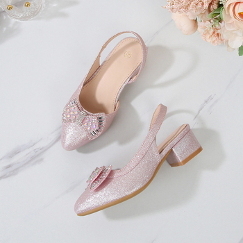 Pantofi fete prințese, PU partea superioară, căptușeală PU, talpă PU, talpă TPR, vârf ascuțit