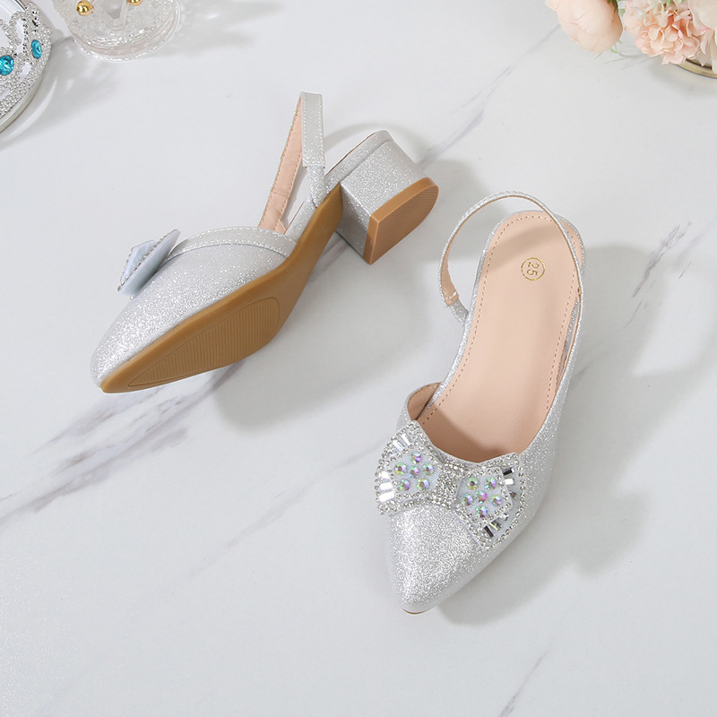 Pantofi fete prințese, PU partea superioară, căptușeală PU, talpă PU, talpă TPR, vârf ascuțit