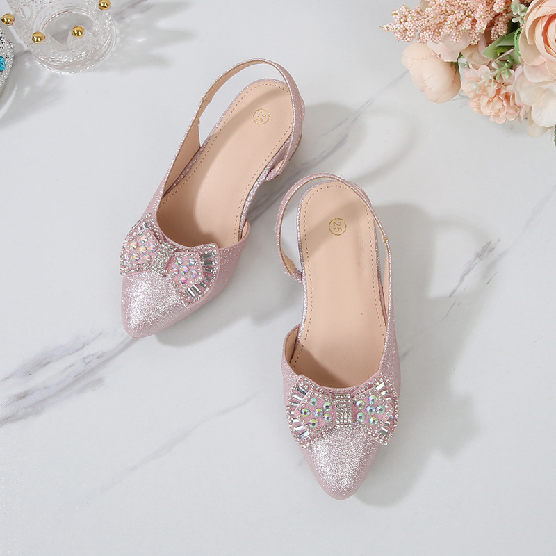 Pantofi fete prințese, PU partea superioară, căptușeală PU, talpă PU, talpă TPR, vârf ascuțit