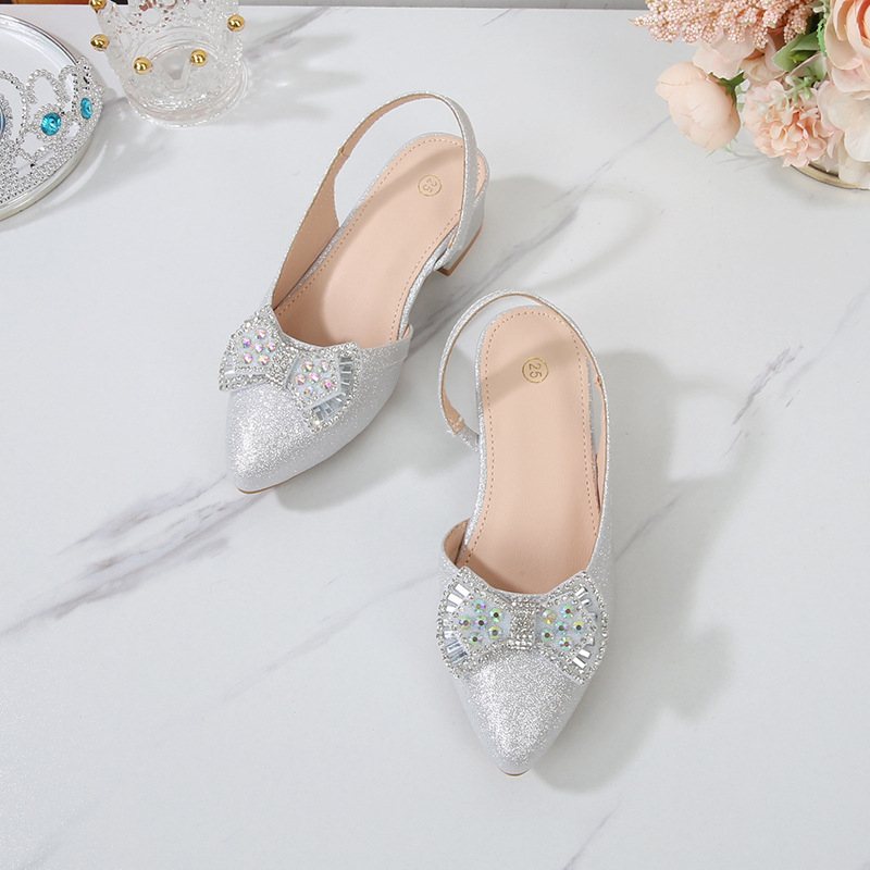 Pantofi fete prințese, PU partea superioară, căptușeală PU, talpă PU, talpă TPR, vârf ascuțit