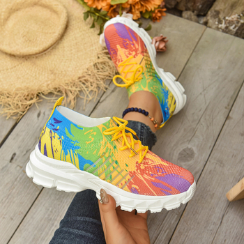 Γυναικεία καθημερινά αθλητικά παπούτσια με διχτυωτό επάνω μέρος, κορδόνια εμπρός, στρογγυλή μύτη και ελαφριά διαπνοή EVA σόλα