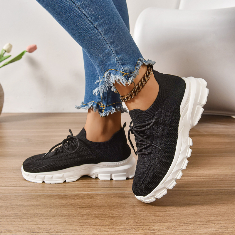 Γυναικεία καθημερινά αθλητικά παπούτσια με διχτυωτό επάνω μέρος, κορδόνια εμπρός, στρογγυλή μύτη και ελαφριά διαπνοή EVA σόλα