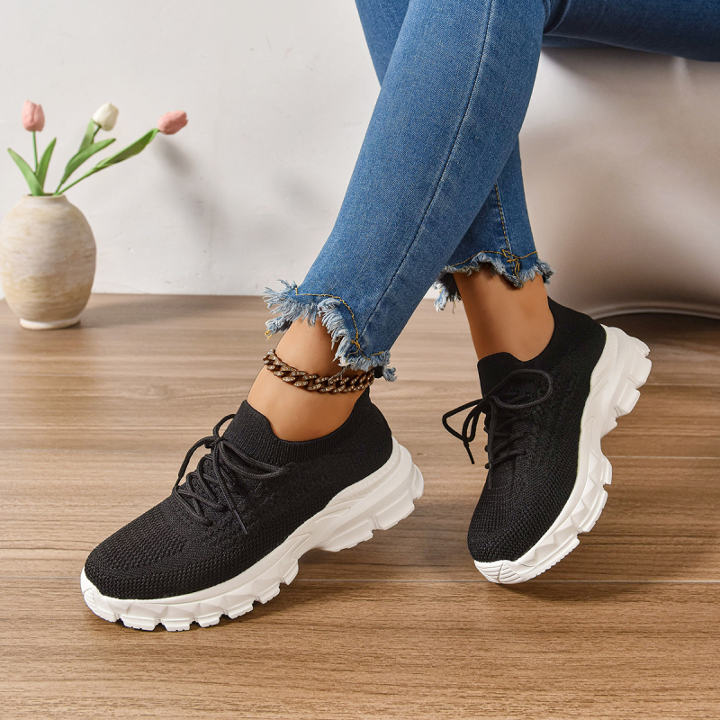 Γυναικεία καθημερινά αθλητικά παπούτσια με διχτυωτό επάνω μέρος, κορδόνια εμπρός, στρογγυλή μύτη και ελαφριά διαπνοή EVA σόλα