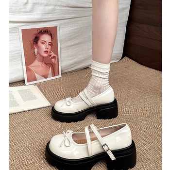 Παπούτσια Mary Jane με φουσκωτή σόλα – PU Δέρμα, στρογγυλός δάκτυλος, χοντρός τακούνι