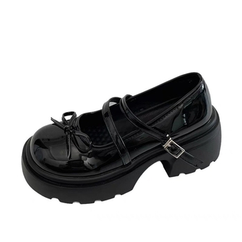 Παπούτσια Mary Jane με φουσκωτή σόλα – PU Δέρμα, στρογγυλός δάκτυλος, χοντρός τακούνι