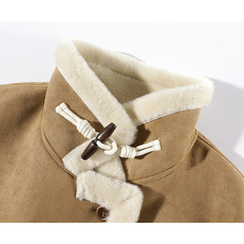 Chenille paltas su kailio apykakle, japonų-korejiečių kasdienis stilius, ilgos rankovės, rauklių atsparus paviršius