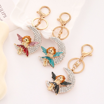 Breloc Bai karen, din aliaj de zinc, design drăguț cu elf lună, stil lux ușor, cadou pentru nuntă, zi de naștere, călătorii