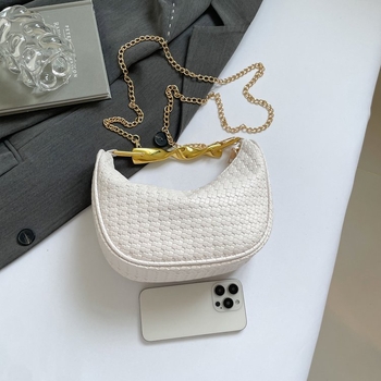 Τσάντα crossbody με αλυσό-χειρολαβή από PU, σε οβάλ σχήμα, κλείσιμο με φερμουάρ, επένδυση από συνθετικό δέρμα