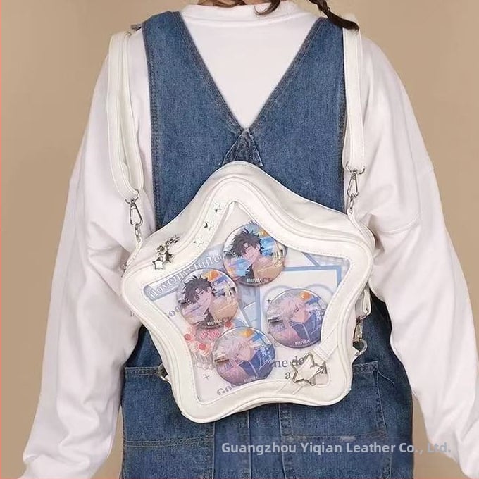 Crossbody soma japāņu stilā, caurspīdīga PU, motīvs piecu punktu zvaigzne, rāvējslēdzējs, iekšējā dokumentu kabata