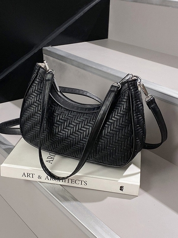 Чанта за рамо в стил Dumpling, градски минималистичен PU, правоъгълна форма, цип за затваряне, подплата полиестер-памук