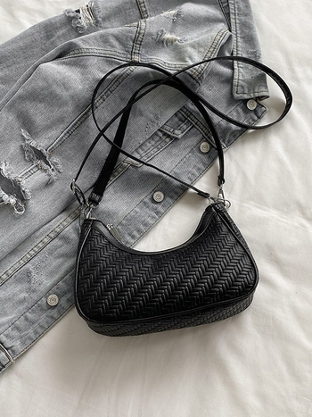 Чанта за рамо в стил Dumpling, градски минималистичен PU, правоъгълна форма, цип за затваряне, подплата полиестер-памук