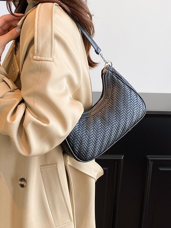 Чанта за рамо в стил Dumpling, градски минималистичен PU, правоъгълна форма, цип за затваряне, подплата полиестер-памук