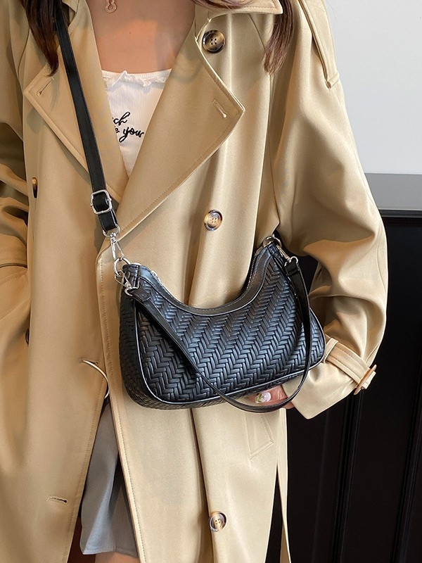 Чанта за рамо в стил Dumpling, градски минималистичен PU, правоъгълна форма, цип за затваряне, подплата полиестер-памук