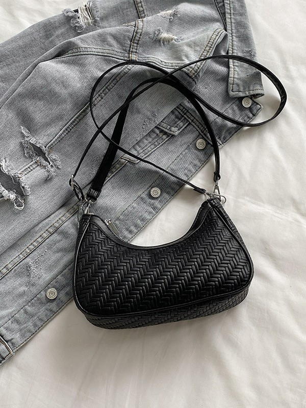 Чанта за рамо в стил Dumpling, градски минималистичен PU, правоъгълна форма, цип за затваряне, подплата полиестер-памук