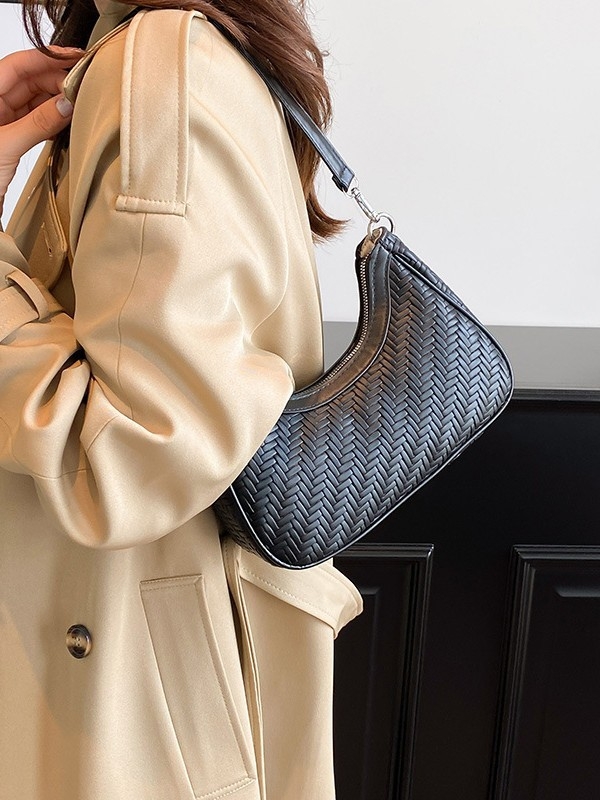 Чанта за рамо в стил Dumpling, градски минималистичен PU, правоъгълна форма, цип за затваряне, подплата полиестер-памук