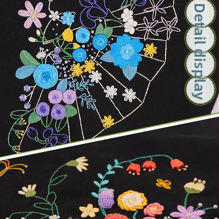 Τσάντα καμβά με κέντημα Su - κιτ αρχάριου χειροκεντήματος περιλαμβάνεται, κάτω και πλαϊνά πάνελ, προσαρμόσιμο, μεταξοτυπία