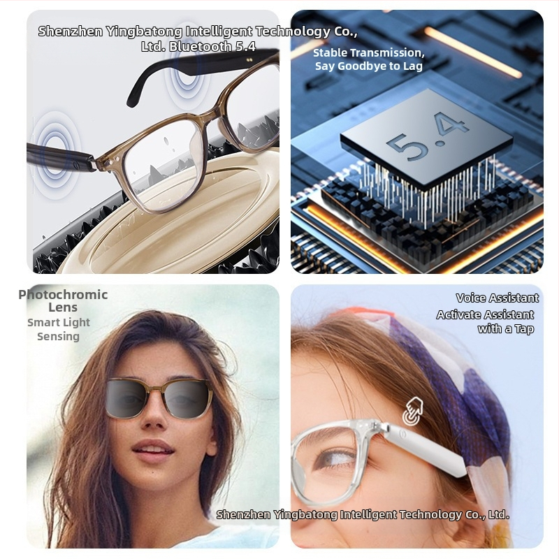 GS07 умни очила със безжични слушалки – open-ear дизайн, Bluetooth разговори, управление с докосване, Android и iOS съвместими, батерия 55mAh+55mAh