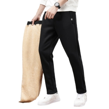 Ανδρικά παντελόνια με ίσιο κόψιμο, φλις εσωτερική επένδυση, μεσαία μέση, κλείσιμο με κορδόνι, βαμβακο-μίγμα 95%