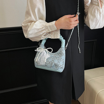 Γυναικεία τσάντα box από denim με στρας και πλισέ, ιμάντας crossbody – μοντέρνο καθημερινό στυλ, επένδυση πολυεστέρα, αναπνέουσα και ανθεκτική