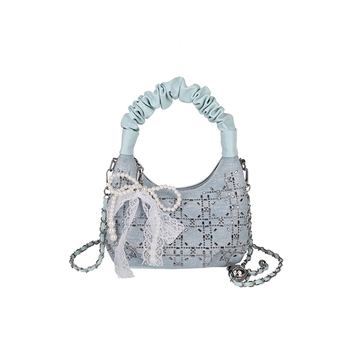 Γυναικεία τσάντα box από denim με στρας και πλισέ, ιμάντας crossbody – μοντέρνο καθημερινό στυλ, επένδυση πολυεστέρα, αναπνέουσα και ανθεκτική