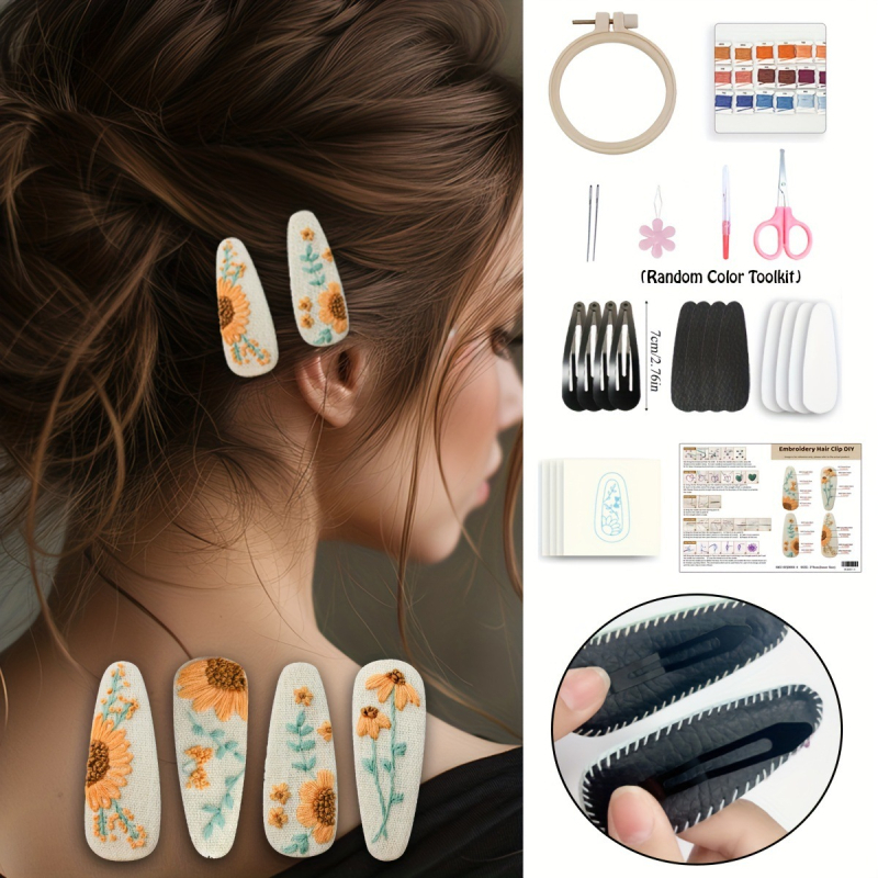 DIY hímzett hajcsat készlet – Junzhi, cikkszám CLB-100016, stílusok: Cute, Pastoral, Creative, Minimalist; testreszabható doboz