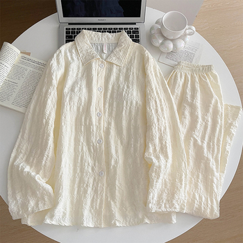 Σετ πιτζάμας με Chest Pad, Cloud Cotton, μακριά μανίκια, cardigan στυλ νυχτερινά ενδύματα για γυναίκες