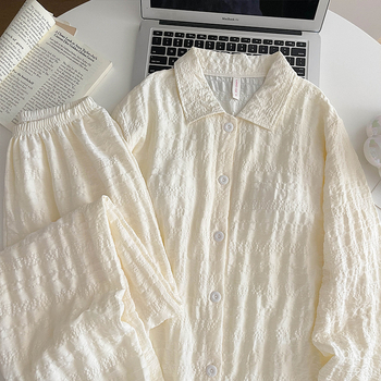 Σετ πιτζάμας με Chest Pad, Cloud Cotton, μακριά μανίκια, cardigan στυλ νυχτερινά ενδύματα για γυναίκες