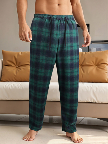 Αντρικά καρό παντελόνια, καθημερινά-αθλητικά, ίσια γραμμή, μακριά, μεσαία μέση, κλείσιμο με κορδόνι, μίγμα βαμβακιού, 100% πολυεστέρας