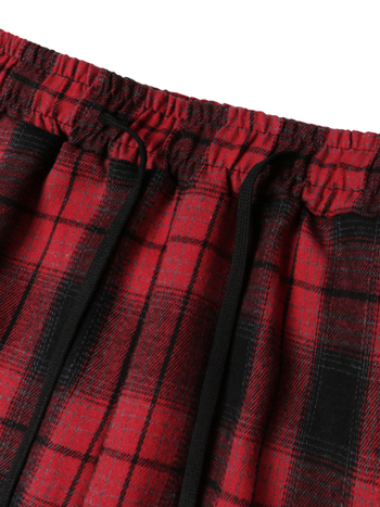 Αντρικά καρό παντελόνια, καθημερινά-αθλητικά, ίσια γραμμή, μακριά, μεσαία μέση, κλείσιμο με κορδόνι, μίγμα βαμβακιού, 100% πολυεστέρας