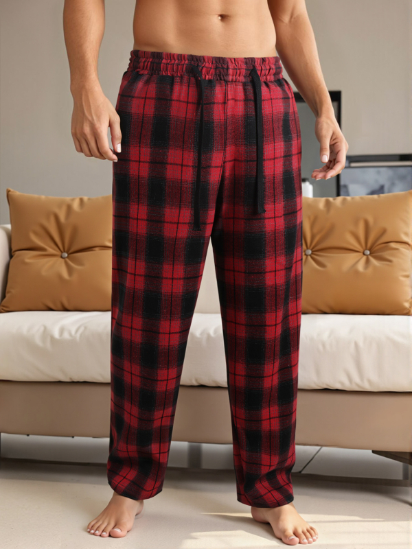 Sportske karirane hlače, ravni kroj, dugačke, srednji pojas, zatvaranje uzicom, pamuk-mješavina, 100% poliester