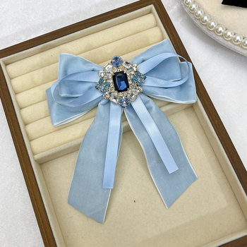 Корейски стил кристална папийонка за яка с декоративно цветче, ръчна изработка, форма Bowknot