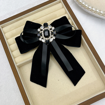 Корейски стил кристална папийонка за яка с декоративно цветче, ръчна изработка, форма Bowknot