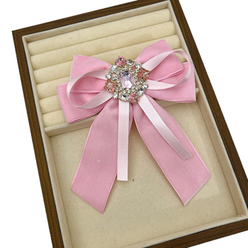 Корейски стил кристална папийонка за яка с декоративно цветче, ръчна изработка, форма Bowknot