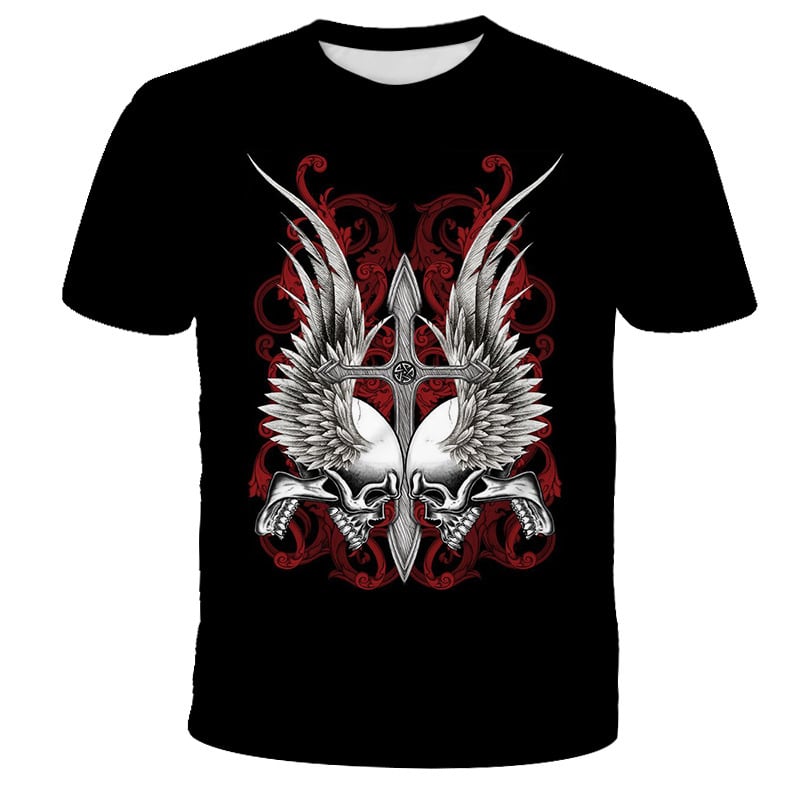 T-krekls ar 3D digitālo apdruku, brīvās piegrieznes, apaļš kakls, īsi piedurknes, poliesteres maisījums