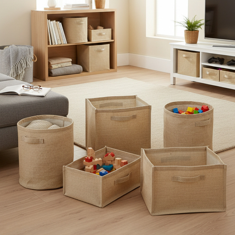 Košara za skladištenje od konopljinog platna - moderni minimalistički stil, Cotton Way; pogodna za deke, donje rublje, odjeću, kozmetiku/ukrase, knjige