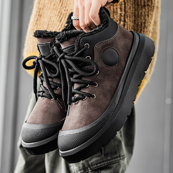 Ανδρικά χειμερινά μποτάκια με επένδυση από βαμβάκι, παχιά ζεστά casual κοντά μποτάκια, με κορδόνια στο μπροστινό μέρος, PU επάνω, EVA σόλα