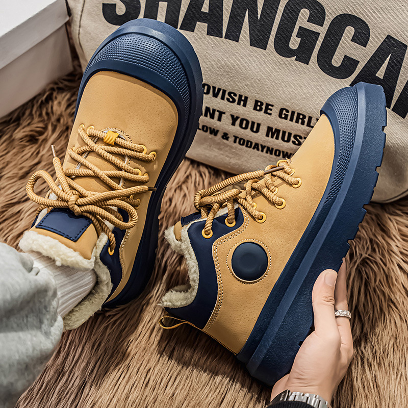 Ανδρικά χειμερινά μποτάκια με επένδυση από βαμβάκι, παχιά ζεστά casual κοντά μποτάκια, με κορδόνια στο μπροστινό μέρος, PU επάνω, EVA σόλα