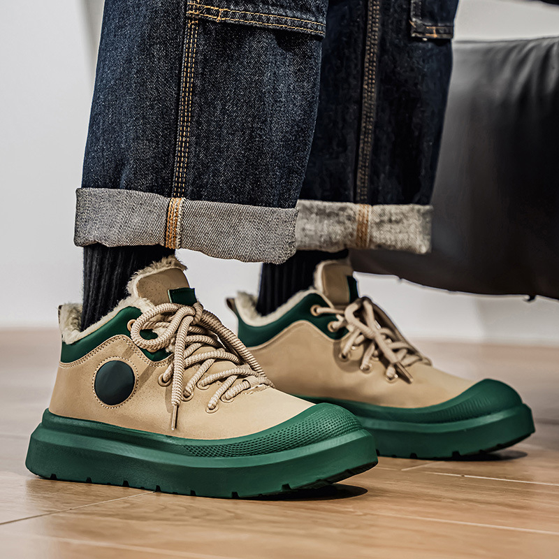 Ανδρικά χειμερινά μποτάκια με επένδυση από βαμβάκι, παχιά ζεστά casual κοντά μποτάκια, με κορδόνια στο μπροστινό μέρος, PU επάνω, EVA σόλα