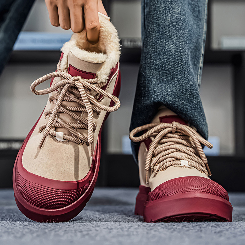 Ανδρικά χειμερινά μποτάκια με επένδυση από βαμβάκι, παχιά ζεστά casual κοντά μποτάκια, με κορδόνια στο μπροστινό μέρος, PU επάνω, EVA σόλα