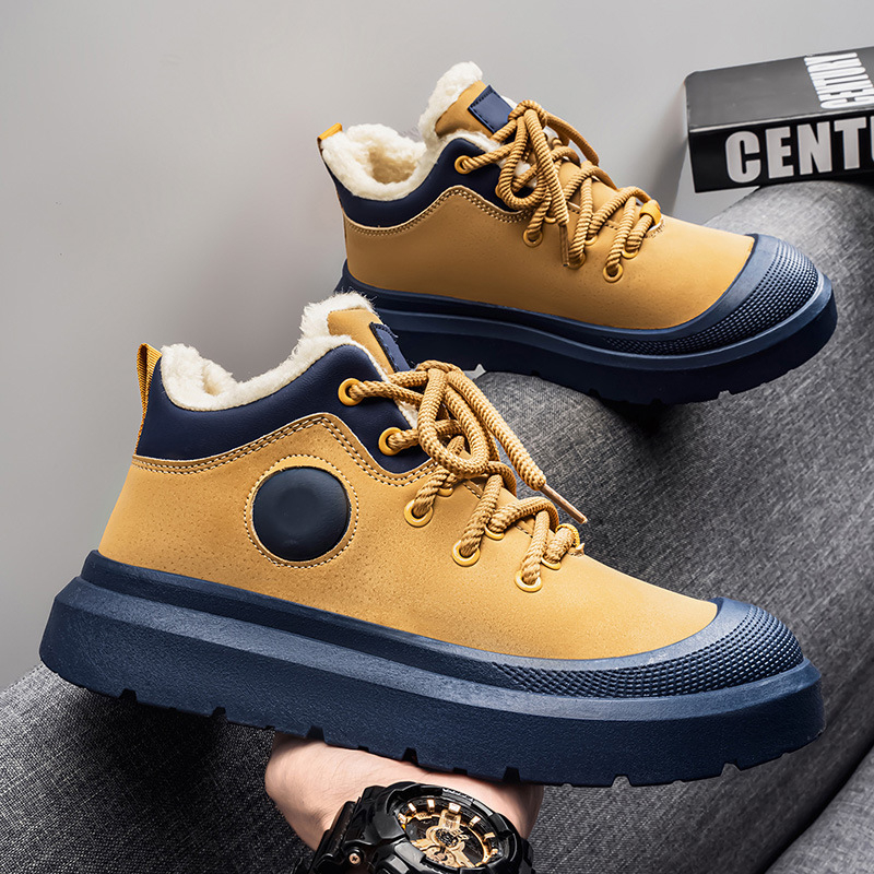 Ανδρικά χειμερινά μποτάκια με επένδυση από βαμβάκι, παχιά ζεστά casual κοντά μποτάκια, με κορδόνια στο μπροστινό μέρος, PU επάνω, EVA σόλα