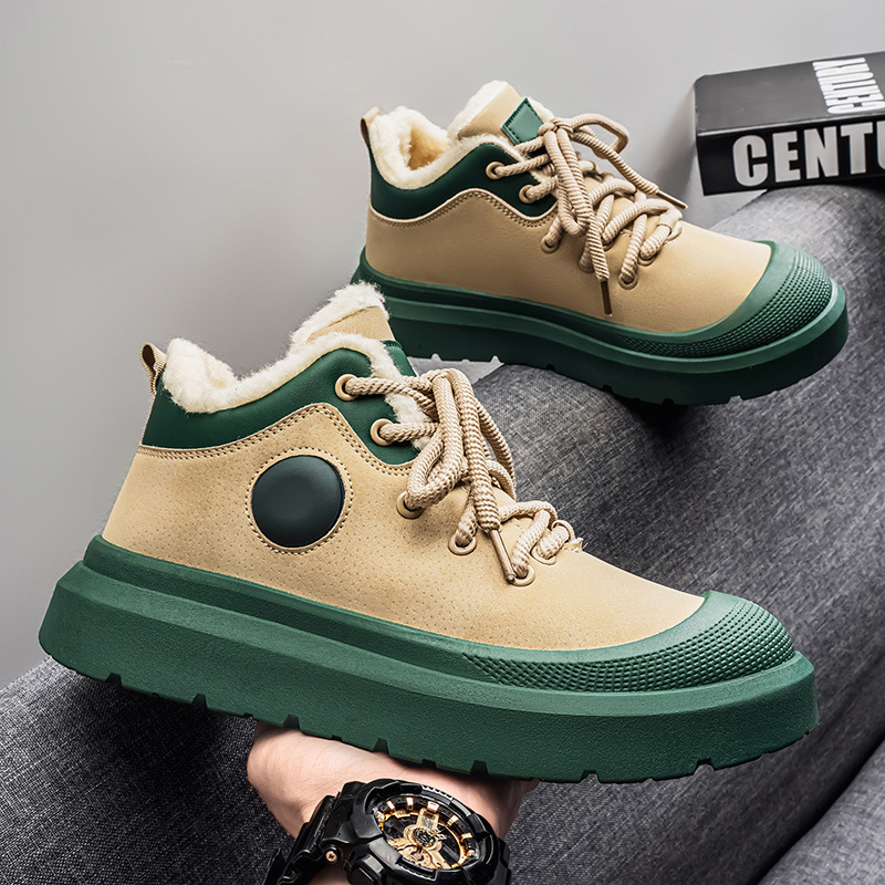 Ανδρικά χειμερινά μποτάκια με επένδυση από βαμβάκι, παχιά ζεστά casual κοντά μποτάκια, με κορδόνια στο μπροστινό μέρος, PU επάνω, EVA σόλα