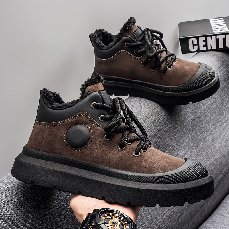 Ανδρικά χειμερινά μποτάκια με επένδυση από βαμβάκι, παχιά ζεστά casual κοντά μποτάκια, με κορδόνια στο μπροστινό μέρος, PU επάνω, EVA σόλα