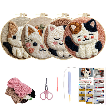 Set de broderie Punch Needle – Pisică RagDoll, Model cu desene animate, Bumbac, Stil Modern Minimalist