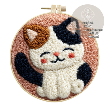 Σετ Κεντήματος Punch Needle – Γάτα RagDoll, Σχέδιο Καρτούν, Βαμβάκι, Σύγχρονο Μινιμαλιστικό Στυλ