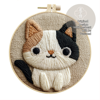 Σετ Κεντήματος Punch Needle – Γάτα RagDoll, Σχέδιο Καρτούν, Βαμβάκι, Σύγχρονο Μινιμαλιστικό Στυλ