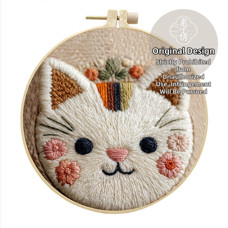 Комплект за punch needle бродерия – RagDoll котка, картина с мотиви от анимационни герои, памук, модерен минималистичен стил