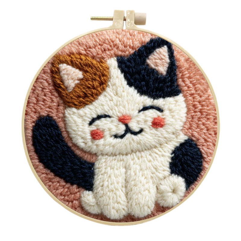 Set de broderie Punch Needle – Pisică RagDoll, Model cu desene animate, Bumbac, Stil Modern Minimalist